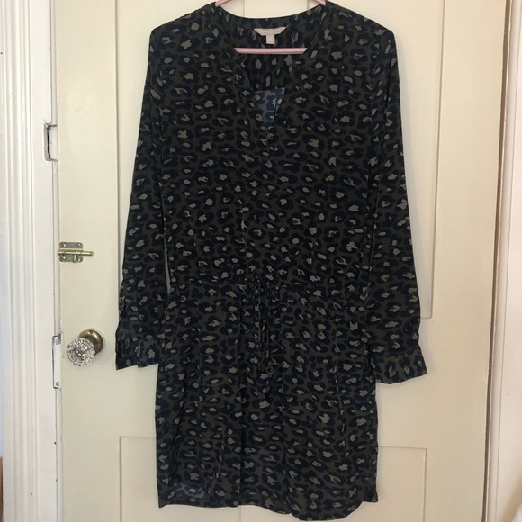 Army green, leopard print, shirt dress - Picture 1 of 6